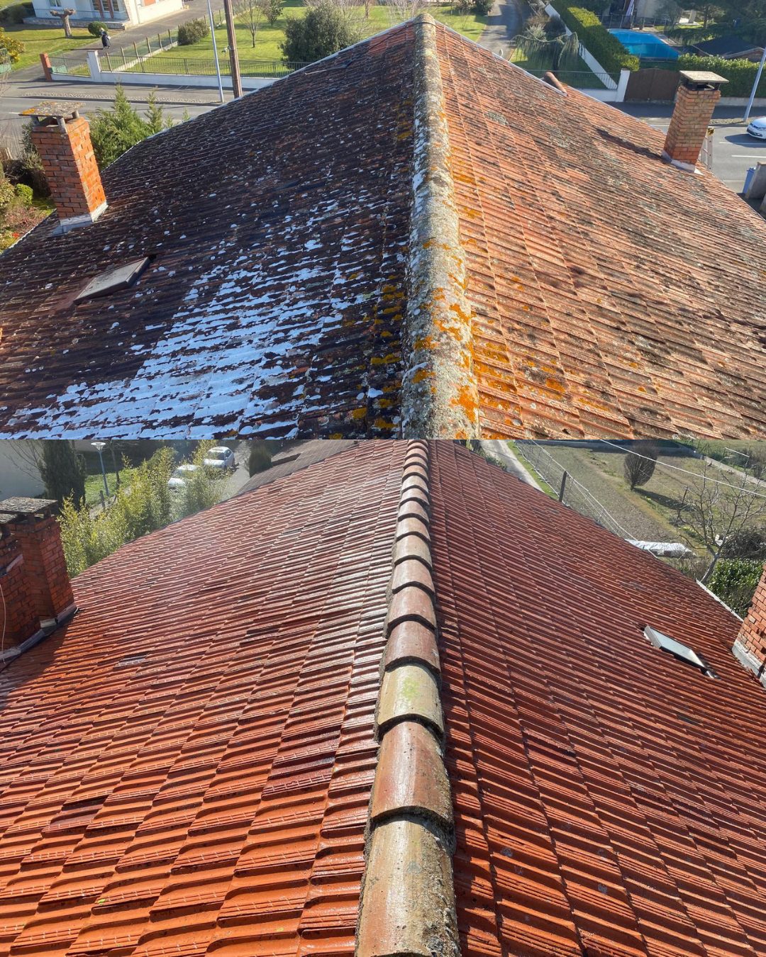 Réfection complète de toiture en tuile à Castelnaudary – avant / après